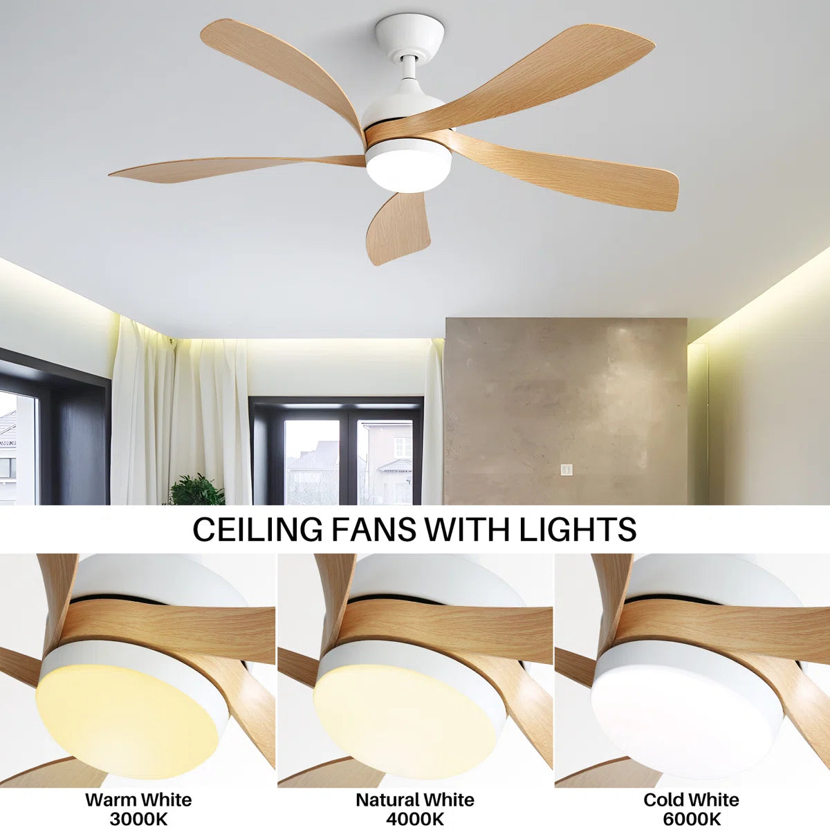 Damecia 52'' Modern Ceiling Fan with LED Light and Remote Control