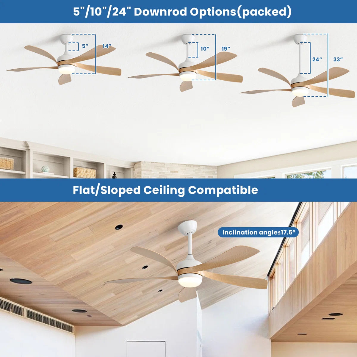 Damecia 52'' Modern Ceiling Fan with LED Light and Remote Control