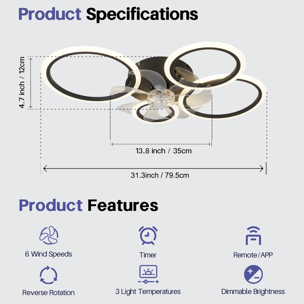 Acea 31.3 '' 7 - Blade Dimmable LED Ceiling Fan with Remote Control and APP