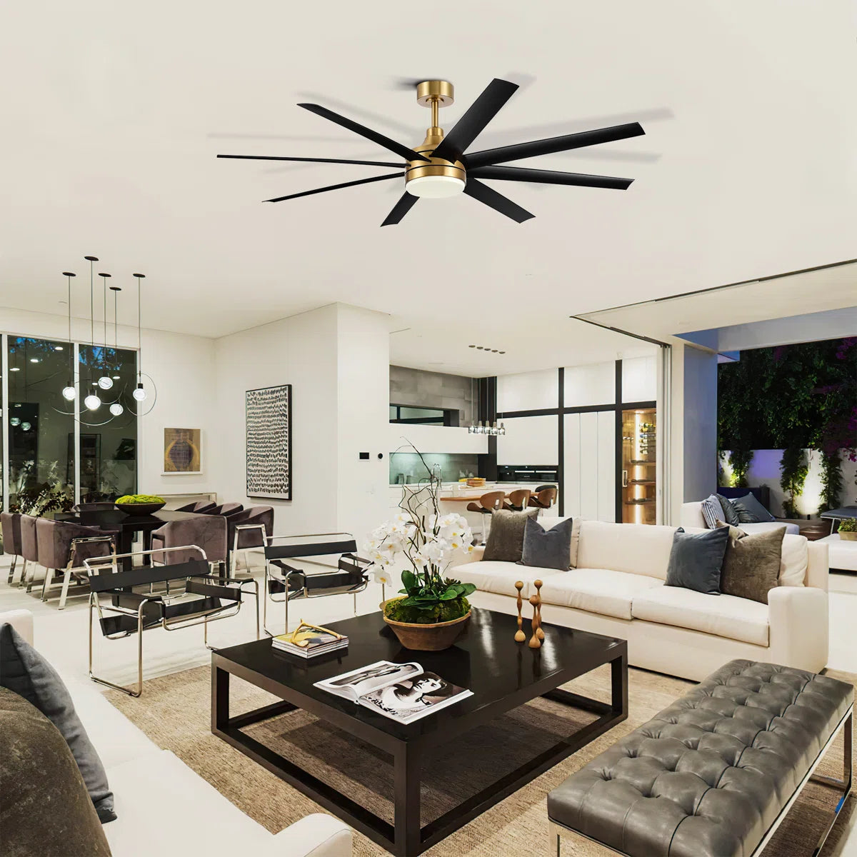 Jamii-Leigh 65/72/84 inch Large Indoor/Covered Outdoor Modern Ceiling Fan with Led Lights and Remote, 6-Speed, Reversible Quiet DC Motor, Timer, 8-ABS-Blade