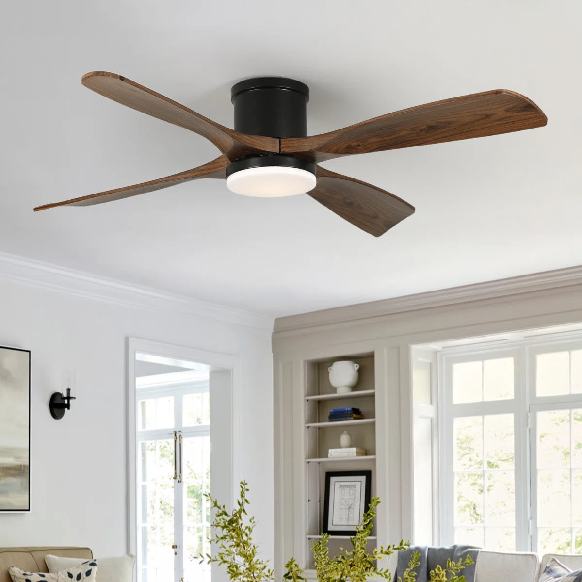 Karlena 54'' Plastic Blades Modern Ceiling Fan with Lights and Remote Control Dimmable 3 Colors 6-Speed Reversible Noiseless Motor