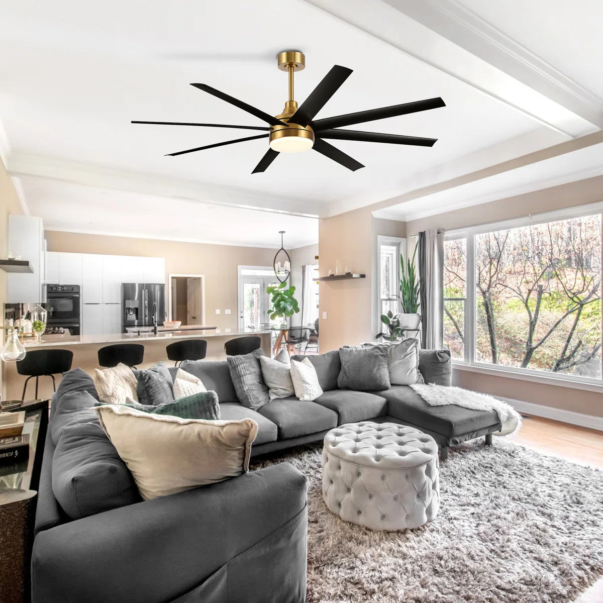 Jamii-Leigh 65/72/84 inch Large Indoor/Covered Outdoor Modern Ceiling Fan with Led Lights and Remote, 6-Speed, Reversible Quiet DC Motor, Timer, 8-ABS-Blade