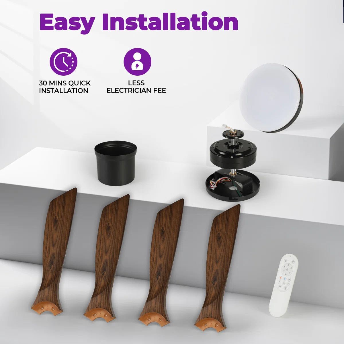 Karlena 54'' Plastic Blades Modern Ceiling Fan with Lights and Remote Control Dimmable 3 Colors 6-Speed Reversible Noiseless Motor