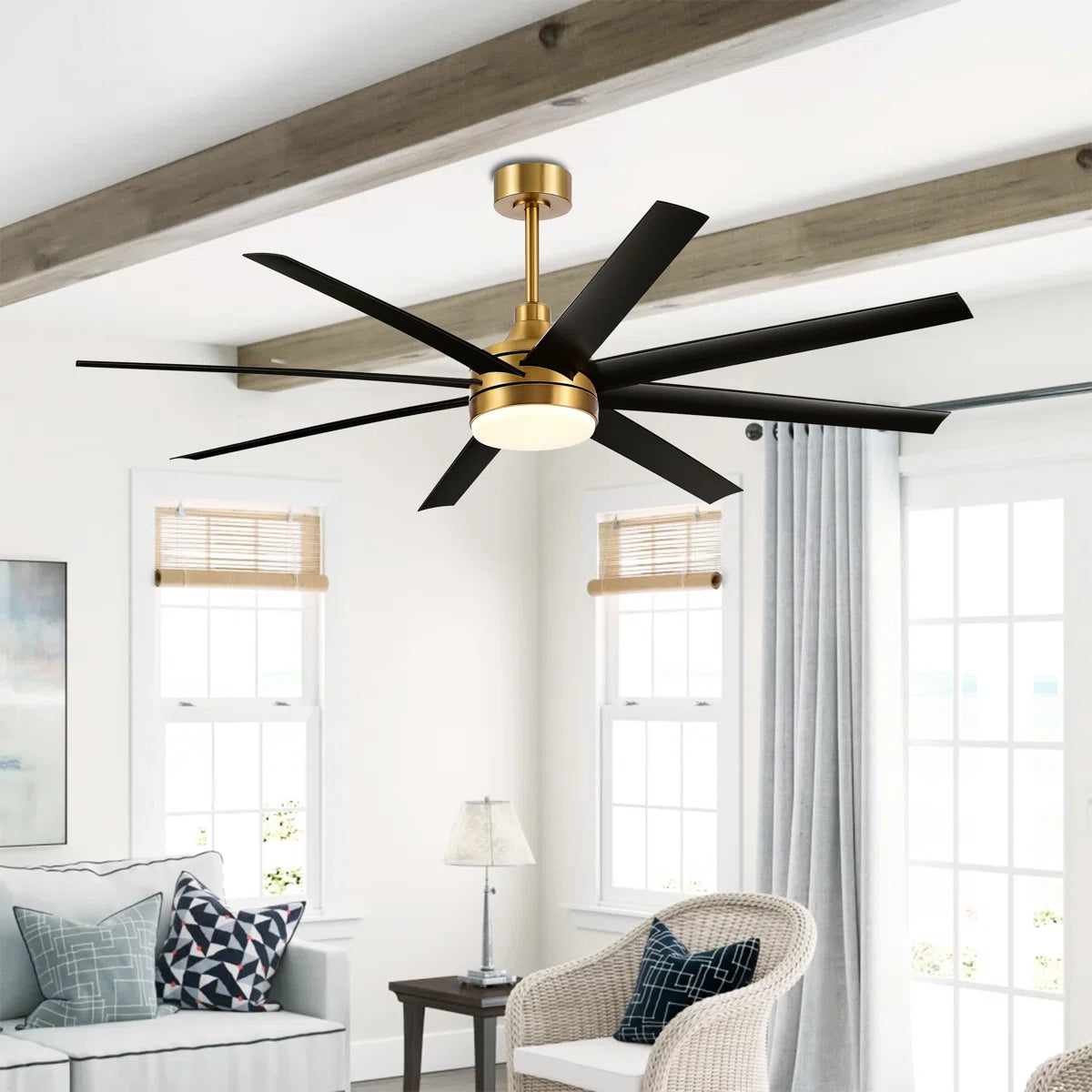 Jamii-Leigh 65/72/84 inch Large Indoor/Covered Outdoor Modern Ceiling Fan with Led Lights and Remote, 6-Speed, Reversible Quiet DC Motor, Timer, 8-ABS-Blade